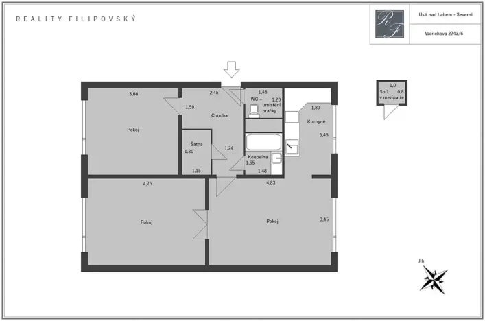 Prodej bytu 3+1, Ústí nad Labem, Werichova, 68 m2