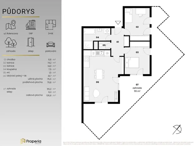 Pronájem bytu 3+kk, Brno, Rolencova, 76 m2
