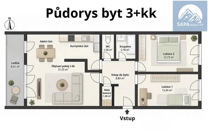 Prodej bytu 3+kk, Praha - Žižkov, Českobratrská, 81 m2