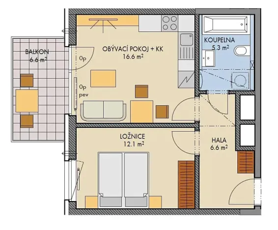 Pronájem bytu 2+kk, Praha - Prosek, Čakovická, 47 m2