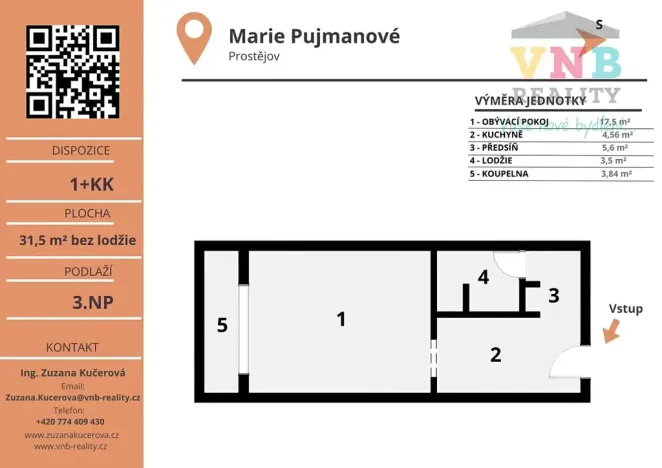 Pronájem bytu 1+kk, Prostějov, Marie Pujmanové, 32 m2