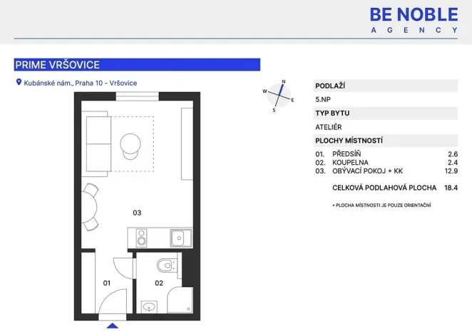 Prodej bytu 1+kk, Praha - Vršovice, Kubánské náměstí, 21 m2