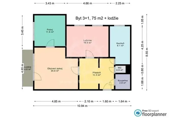 Prodej bytu 3+1, Brno, Konradova, 75 m2