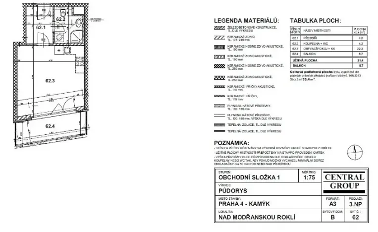 Pronájem bytu 1+kk, Praha - Kamýk, Kramperova, 35 m2