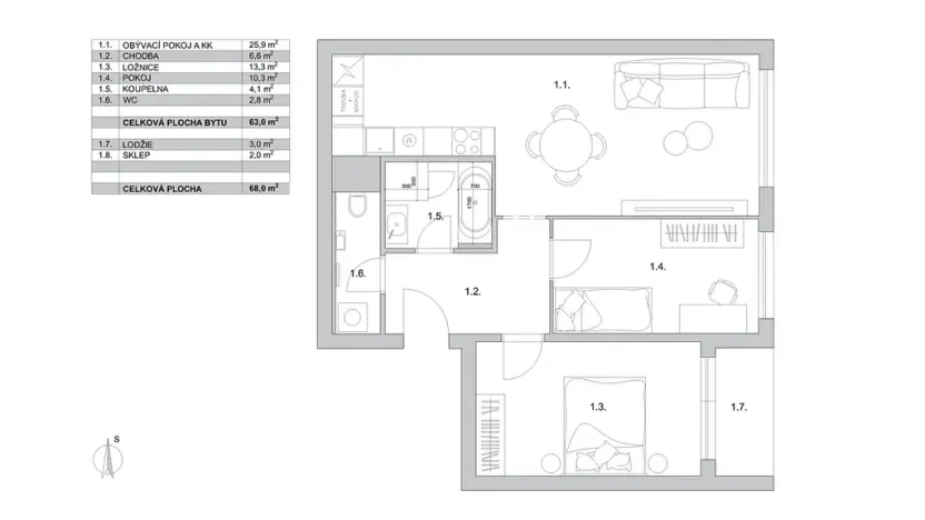 Prodej bytu 3+kk, Praha - Chodov, Petýrkova, 68 m2