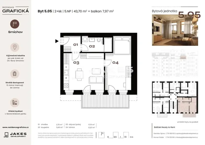 Prodej bytu 2+kk, Praha - Smíchov, Grafická, 44 m2