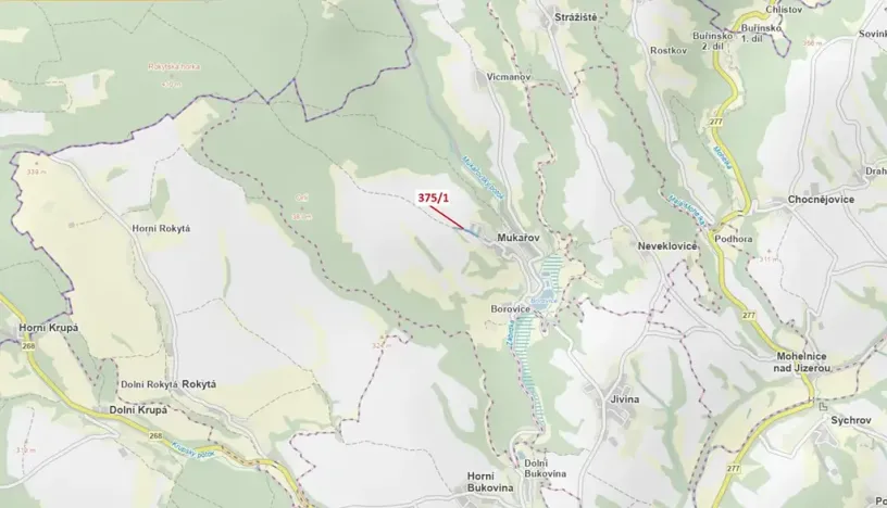 Dražba pozemku, 2892 m², Mukařov