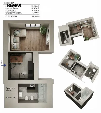 Pronájem bytu 1+1, Černošice, Jansova, 37 m2