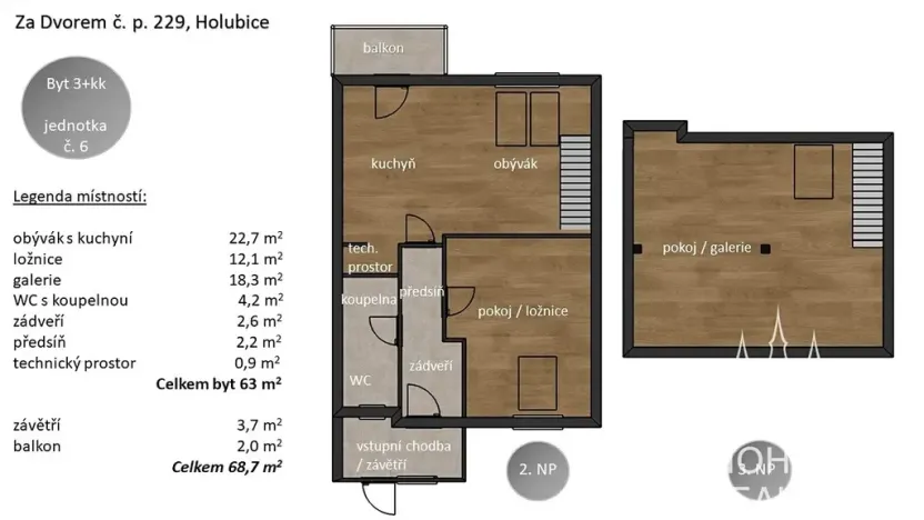 Prodej bytu 3+kk, Holubice, Za Dvorem, 63 m2