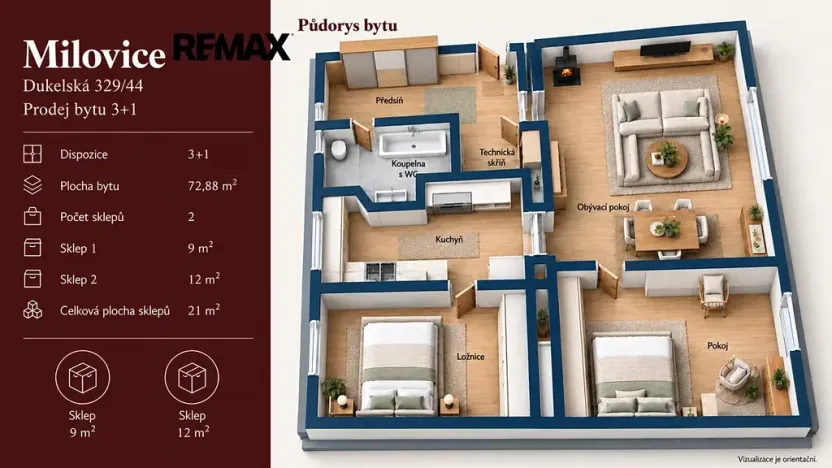 Prodej bytu 3+1, Milovice, Dukelská, 72 m2