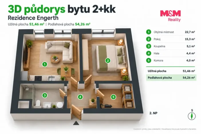 Pronájem bytu 2+1, Kladno, Engerth, 51 m2