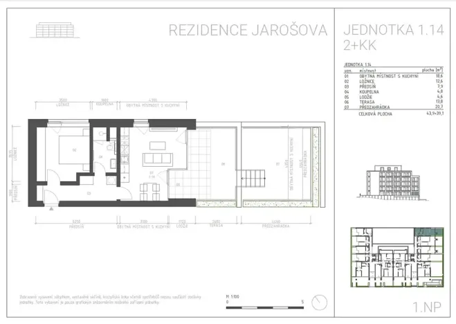 Pronájem bytu 2+kk, Znojmo, Jarošova, 44 m2