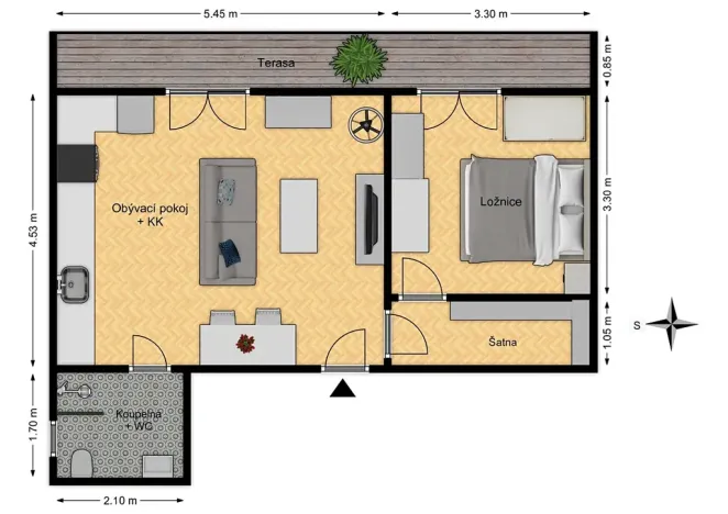 Pronájem bytu 2+kk, Praha - Běchovice, U vrby, 52 m2