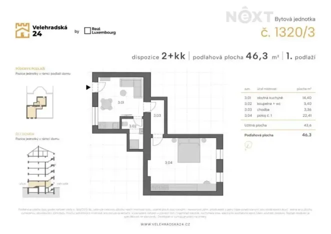 Prodej bytu 2+kk, Praha - Vinohrady, Velehradská, 43 m2