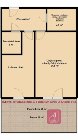 Pronájem bytu 2+kk, Brno, Křepelčí, 50 m2
