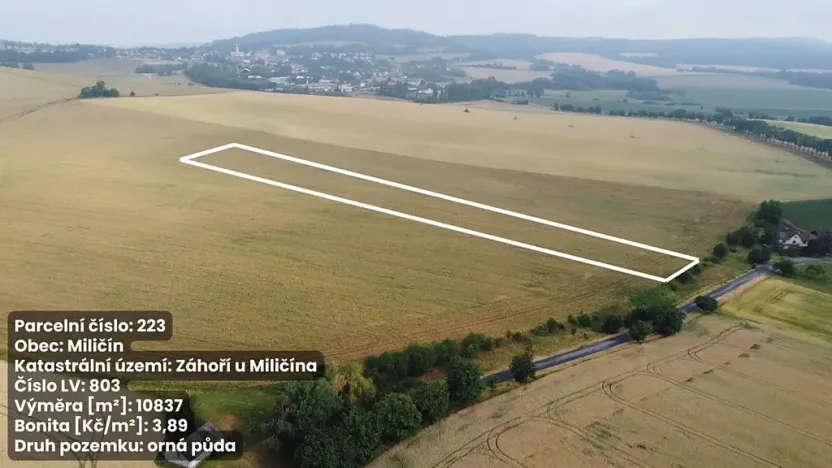 Prodej pole, Miličín, 10972 m2