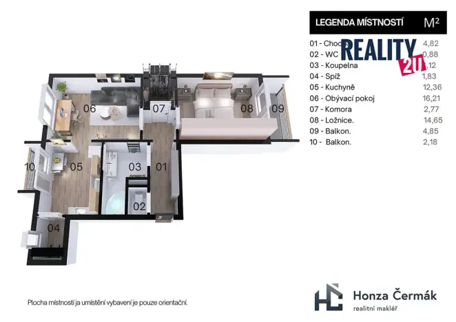 Prodej bytu 2+1, Šlapanice, Brněnská, 58 m2