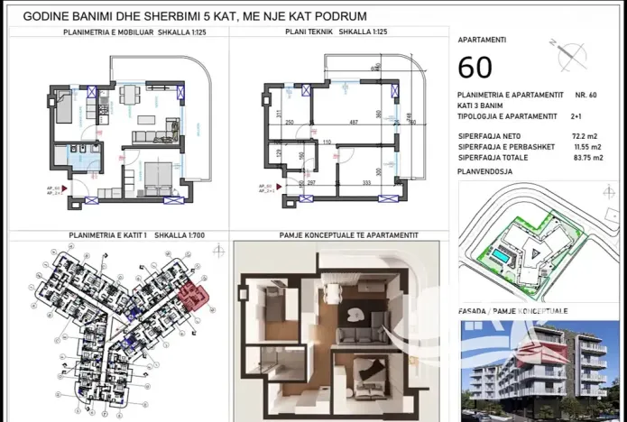 Prodej bytu 3+kk, Qerret, Albánie, 72 m2