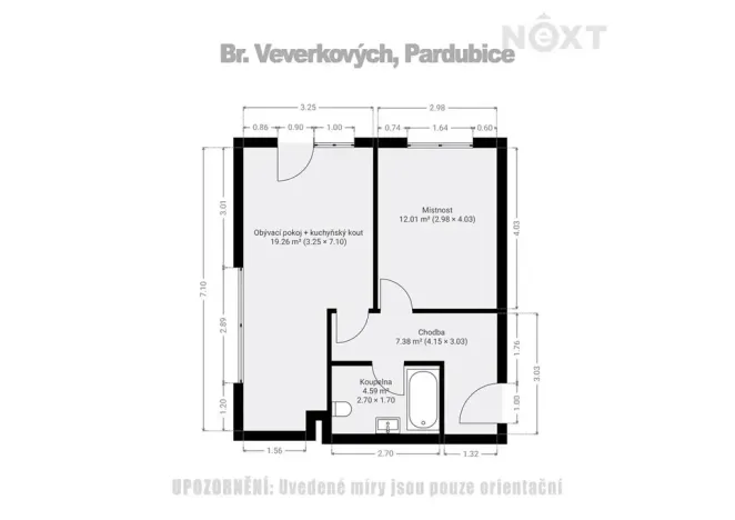 Pronájem bytu 2+kk, Pardubice, Bratranců Veverkových, 46 m2