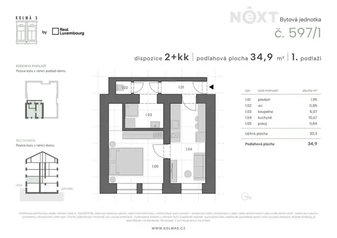 Pronájem bytu 2+kk, Praha - Vysočany, Kolmá, 34 m2