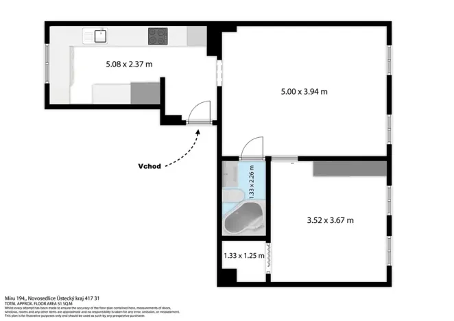 Prodej bytu 2+1, Novosedlice, Míru, 58 m2