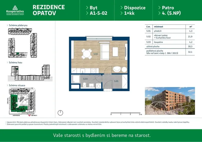 Pronájem bytu 1+kk, Praha - Chodov, Líbalova, 32 m2