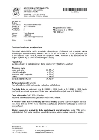 Pronájem bytu 1+kk, Děčín, Tržní, 36 m2