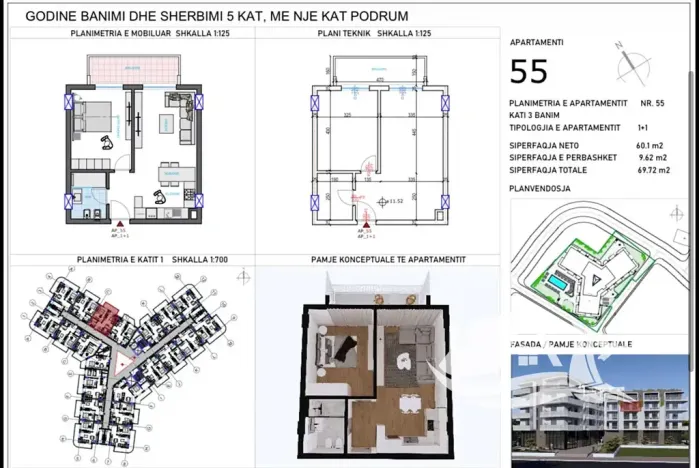 Prodej bytu 2+kk, Qerret, Albánie, 60 m2