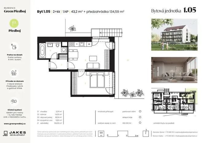 Prodej bytu 2+kk, Předboj, Ke Tvrzi, 43 m2