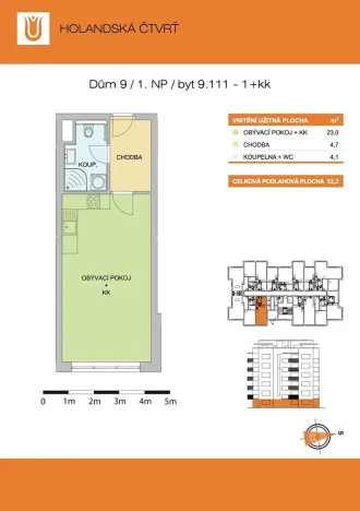 Pronájem bytu 1+kk, Olomouc, Edvarda Beneše, 33 m2