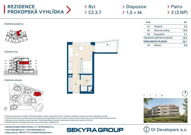 Prodej bytu 1+kk, Praha - Jinonice, Radlická, 29 m2
