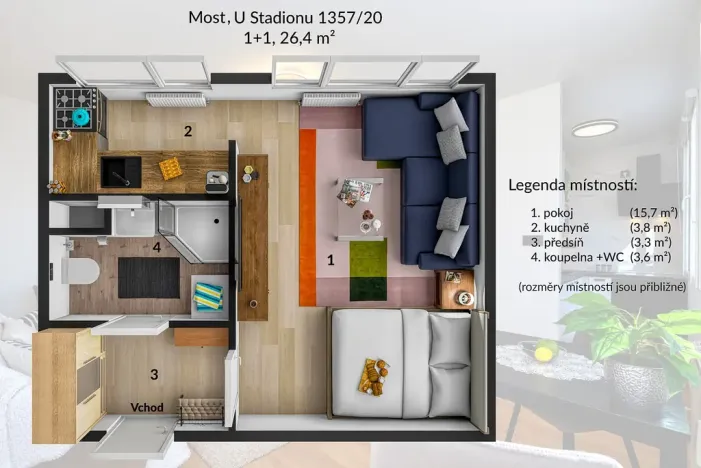 Prodej bytu 1+kk, Most, U Stadionu, 26 m2